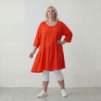 Zeitloses Oversize Lagenlook Kleid in Hellrot mit Leinenoptik leger und luftig locker