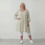 Zeitloses Beigekleid im legeren Lagenlook mit Leinenoptik Oversize A Linie leicht luftig