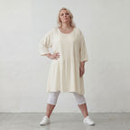 Leinenoptik Kleid in Creme Lagenlook leger Oversize A Linie zeitlos luftig weich elegant