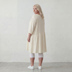 Leinenoptik Kleid in Creme Lagenlook leger Oversize A Linie zeitlos luftig weich elegant