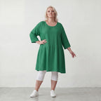 Zeitloses Oversize Lagenlook Kleid in Smaragdgrün mit Leinenoptik leger sehr ausgefallen