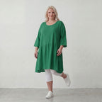 Zeitloses Oversize Lagenlook Kleid in Smaragdgrün mit Leinenoptik leger sehr ausgefallen