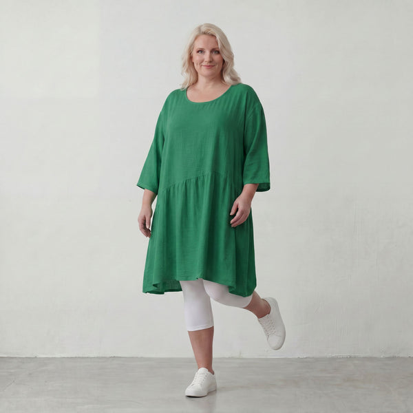 Zeitloses Oversize Lagenlook Kleid in Smaragdgrün mit Leinenoptik leger sehr ausgefallen