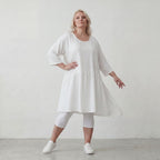 Weißes Leinenkleid im Lagenlook Oversize A Linie leger zeitlos mit Taschen luftig leicht