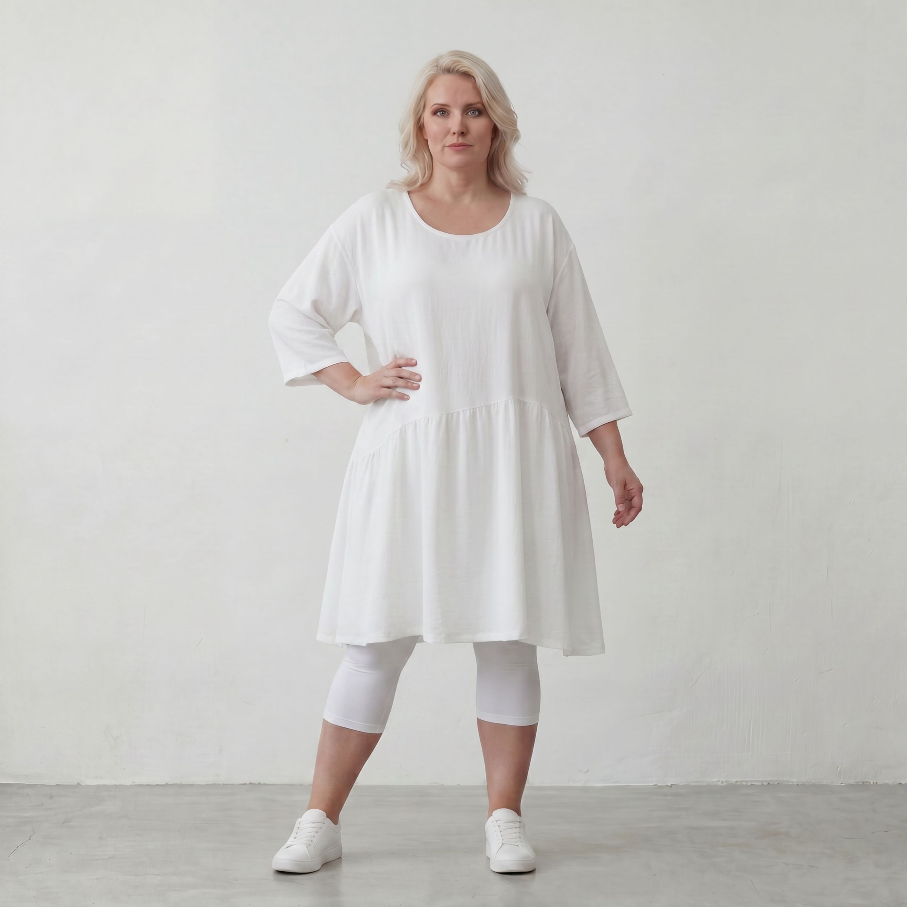 Weißes Leinenkleid im Lagenlook Oversize A Linie leger zeitlos mit Taschen luftig leicht