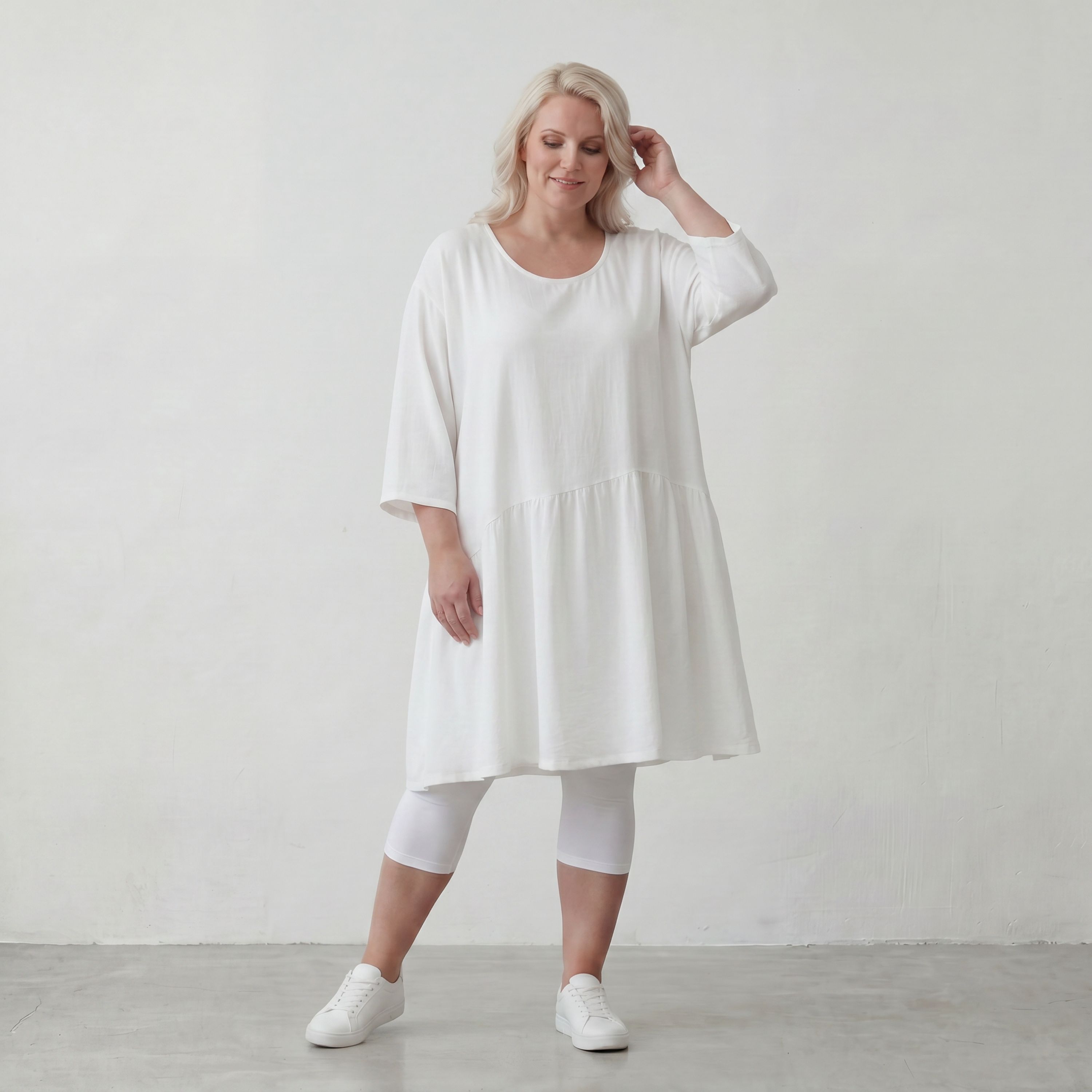 Weißes Leinenkleid im Lagenlook Oversize A Linie leger zeitlos mit Taschen luftig leicht
