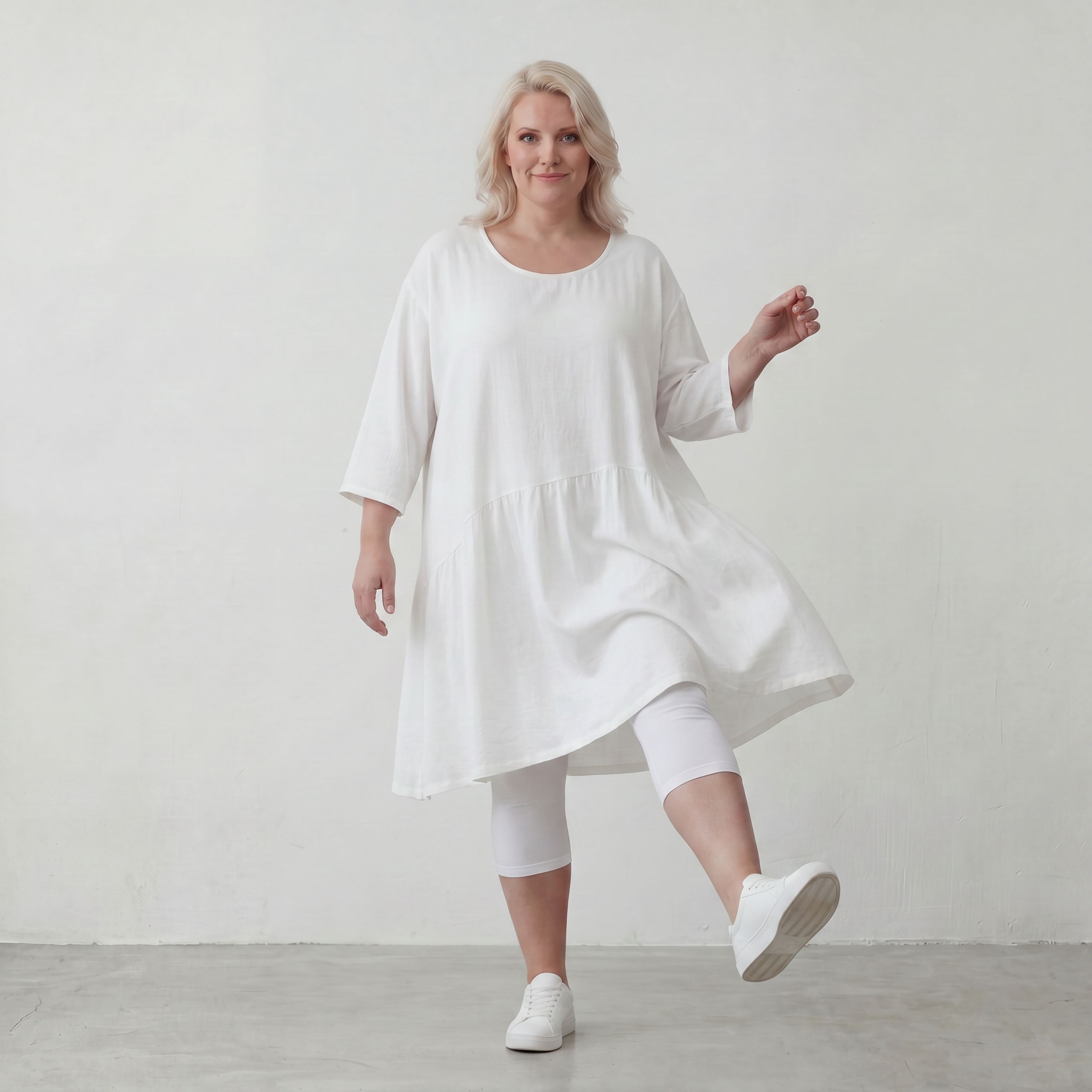 Weißes Leinenkleid im Lagenlook Oversize A Linie leger zeitlos mit Taschen luftig leicht