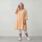 Leinenoptik Kleid Mauve im Lagenlook Oversize sehr leger zeitlos mit A Linie und 3/4 Arm