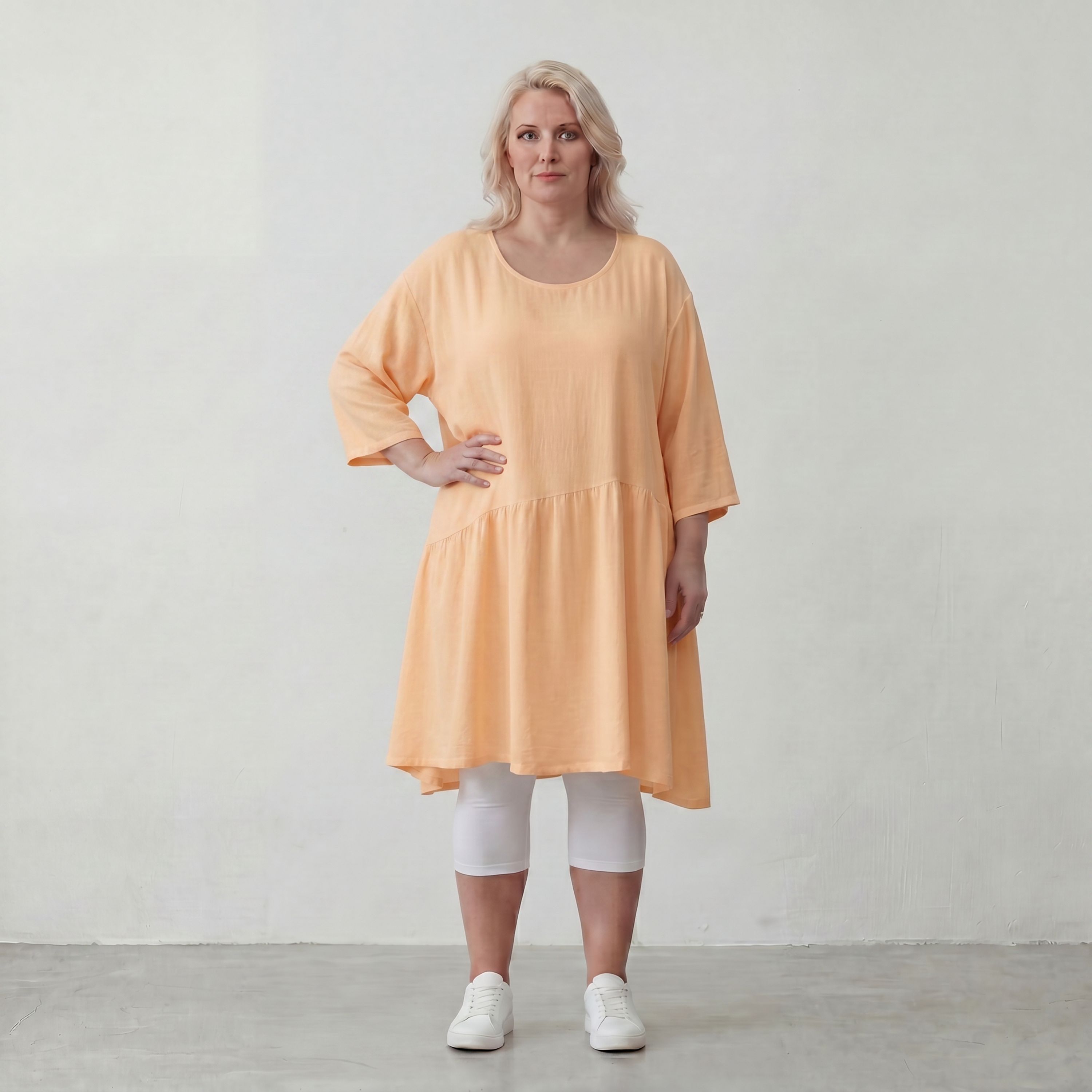 Leinenoptik Kleid Mauve im Lagenlook Oversize sehr leger zeitlos mit A Linie und 3/4 Arm