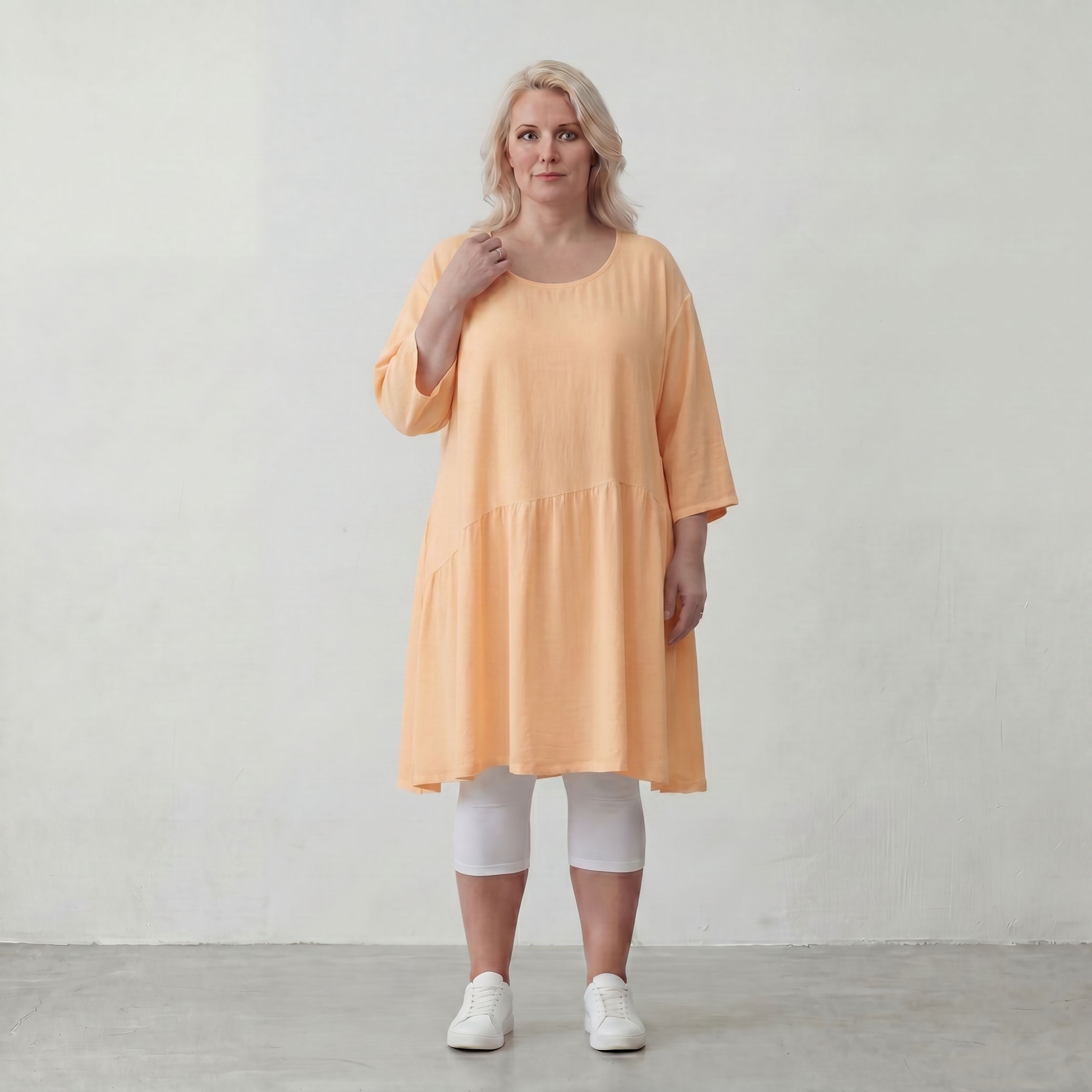 Leinenoptik Kleid Mauve im Lagenlook Oversize sehr leger zeitlos mit A Linie und 3/4 Arm