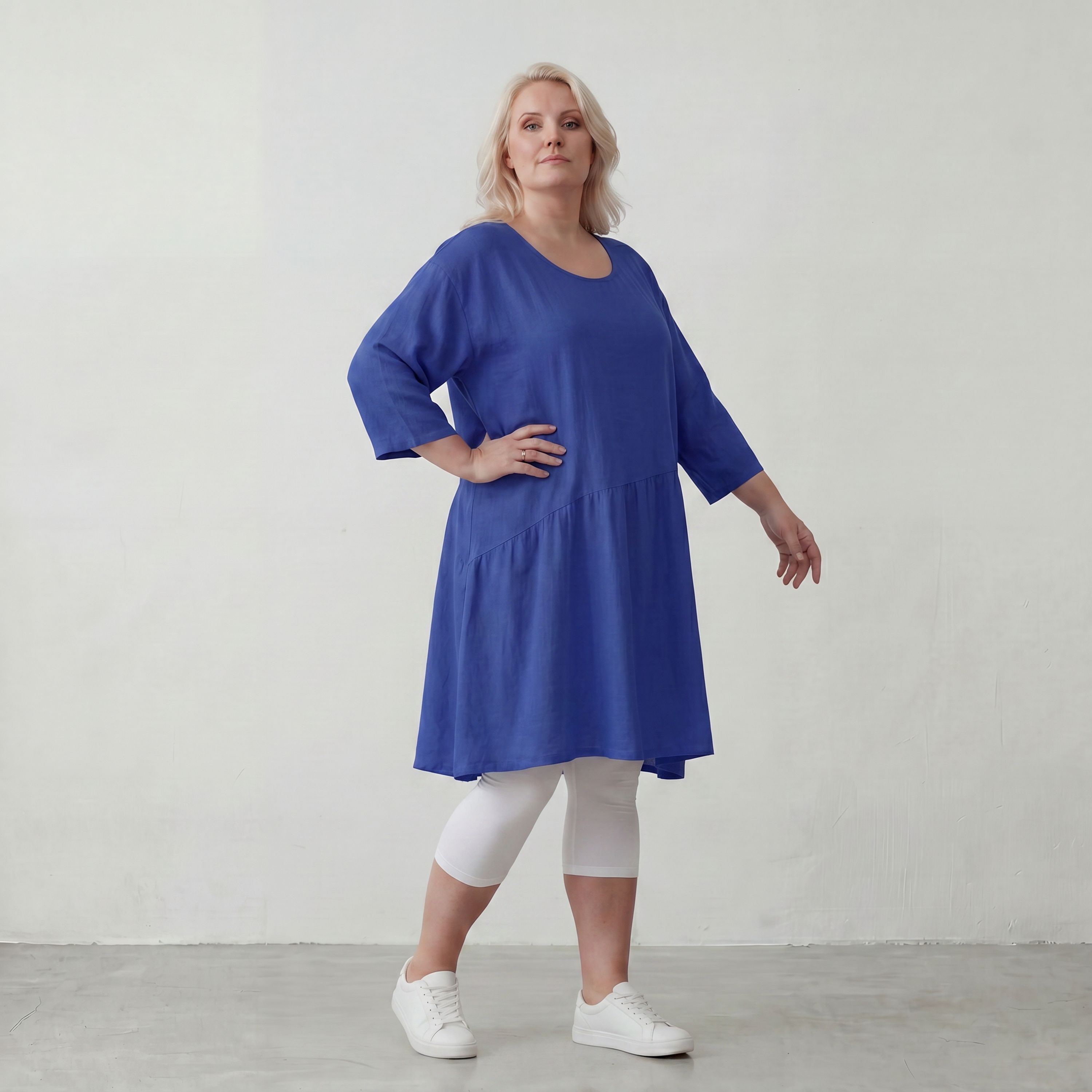 Royalblau Leinenlook Kleid im Lagenlook Oversize leger zeitlos elegant luftig weich weich