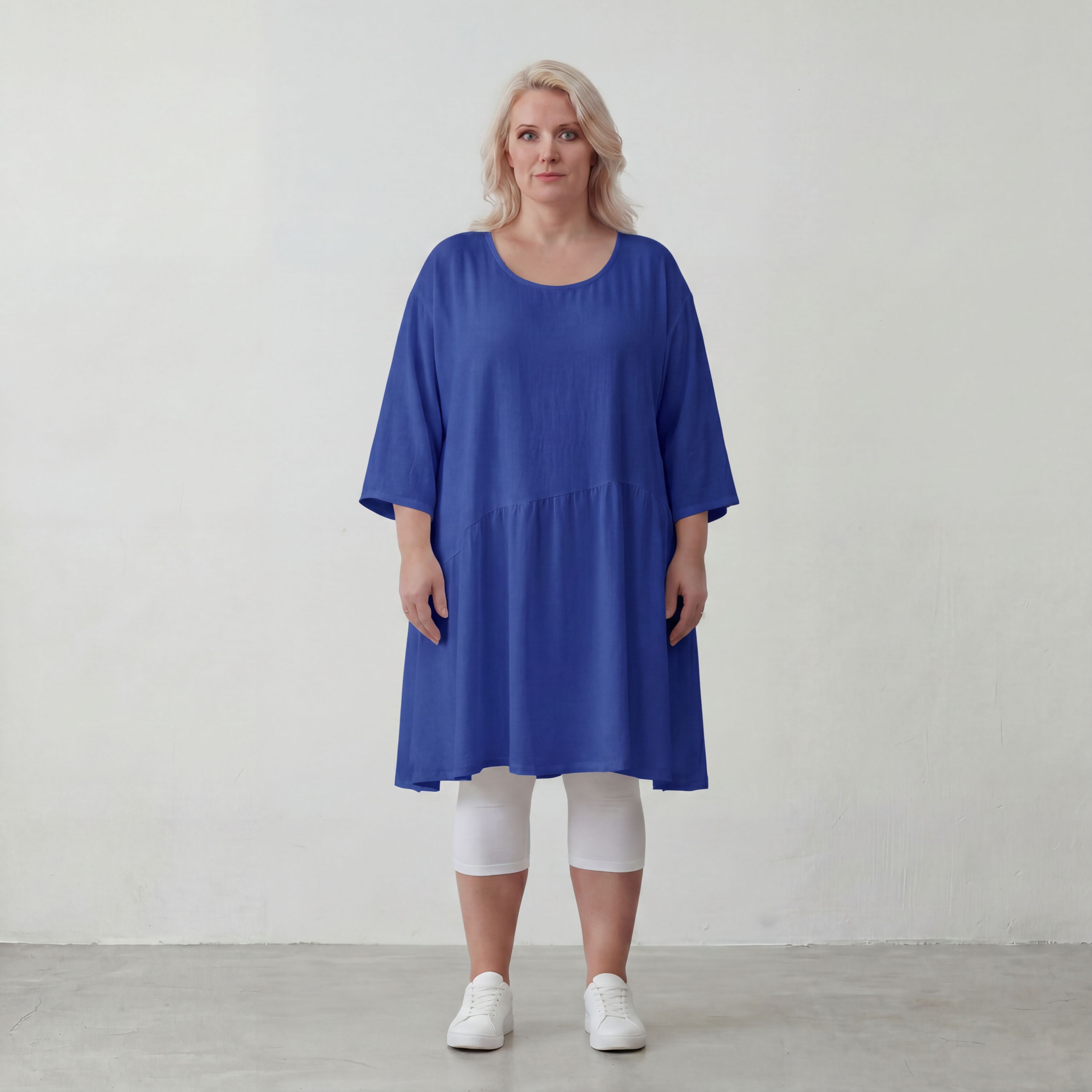 Royalblau Leinenlook Kleid im Lagenlook Oversize leger zeitlos elegant luftig weich weich