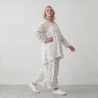 Mousseline Shirt in Weiß und Schwarz mit femininer A-Linie 3/4-Arm und Rundhalsausschnitt
