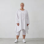 Zeitlose Baumwollbluse in Weiß im Lagenlook mit Oversize A Linie leger modern locker