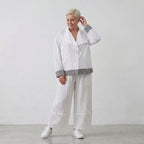Leichte Popelinejacke im Oversize Lagenlook Weiß/Anthrazit sehr zeitlos leger modern
