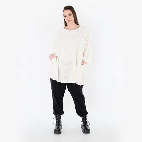 Big Shirt im ausgefallenen Lagenlook aus stretchigem Jacquard mit weichem Waffel-Muster, Weiß