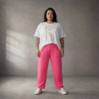Damen Hose Lagenlook Baumwolle Pink, Karottenschnitt, Elastikbund, Oversize große Größen – Funky Diva