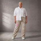 Damen Hose Lagenlook Baumwolle Beige, Fransen, Oversize große Größen – Funky Diva