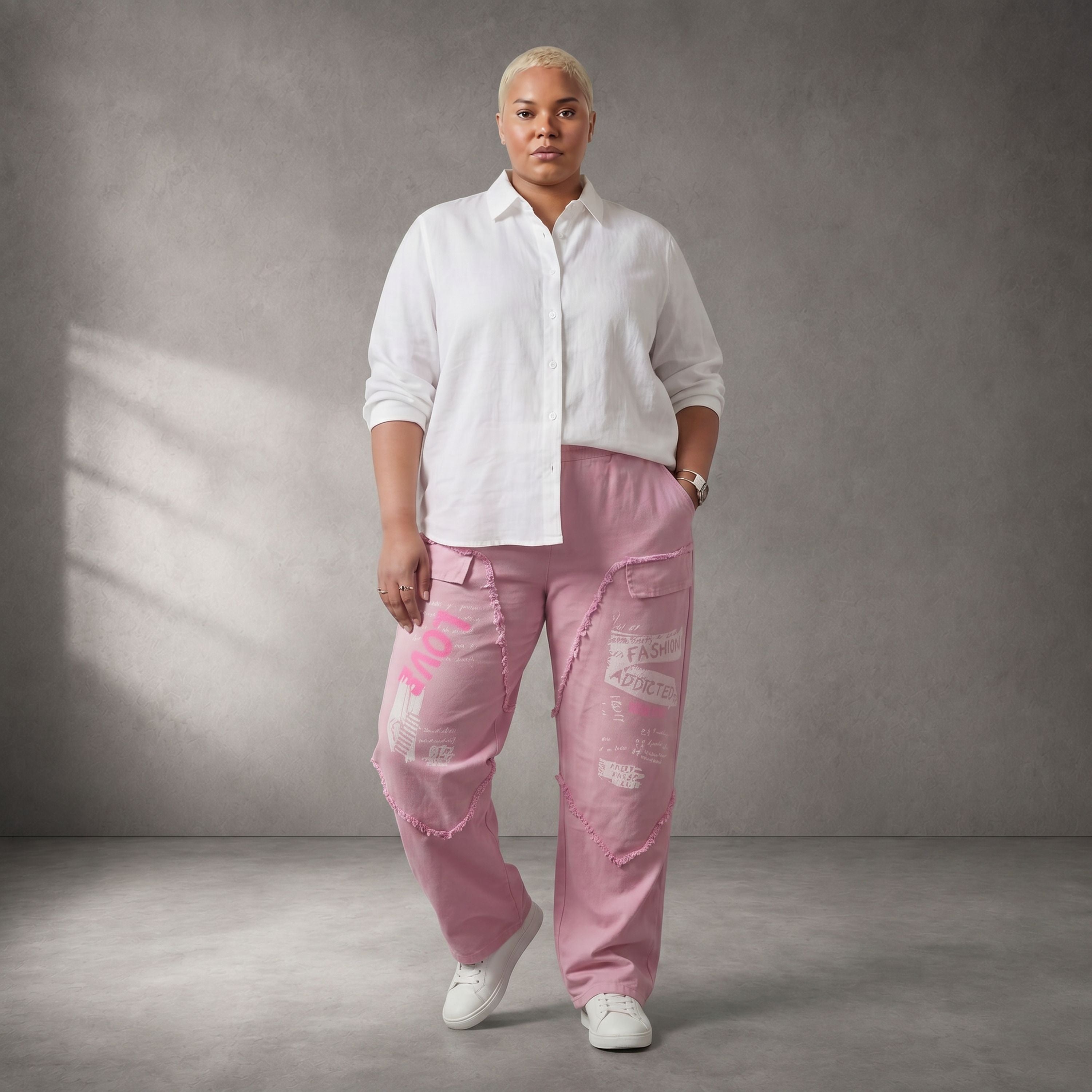 Damen Hose Lagenlook Baumwolle Rosa, Elastikbund, Oversize große Größen – Funky Diva