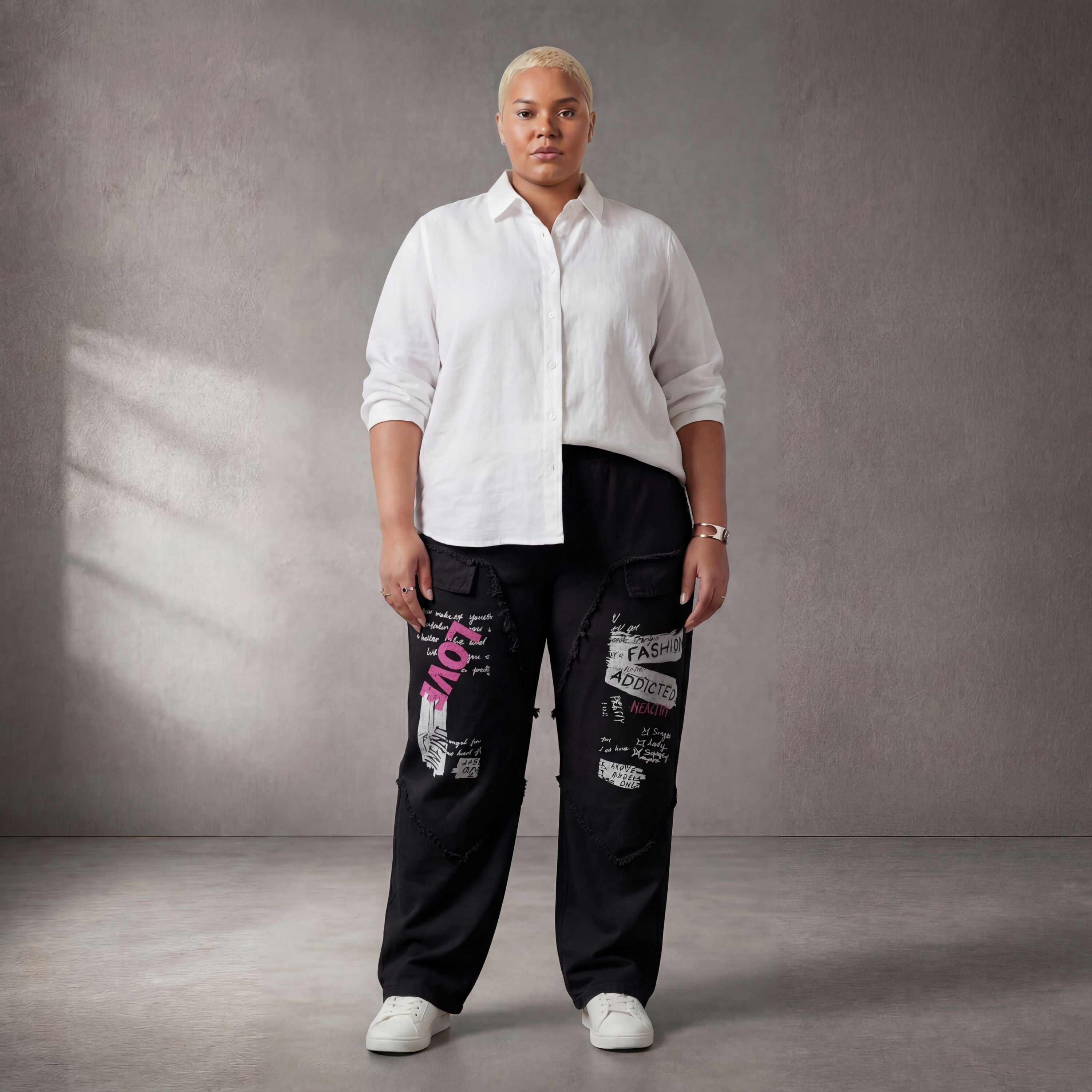 Damen Hose Lagenlook Baumwolle Schwarz, Elastikbund, Oversize große Größen – Funky Diva