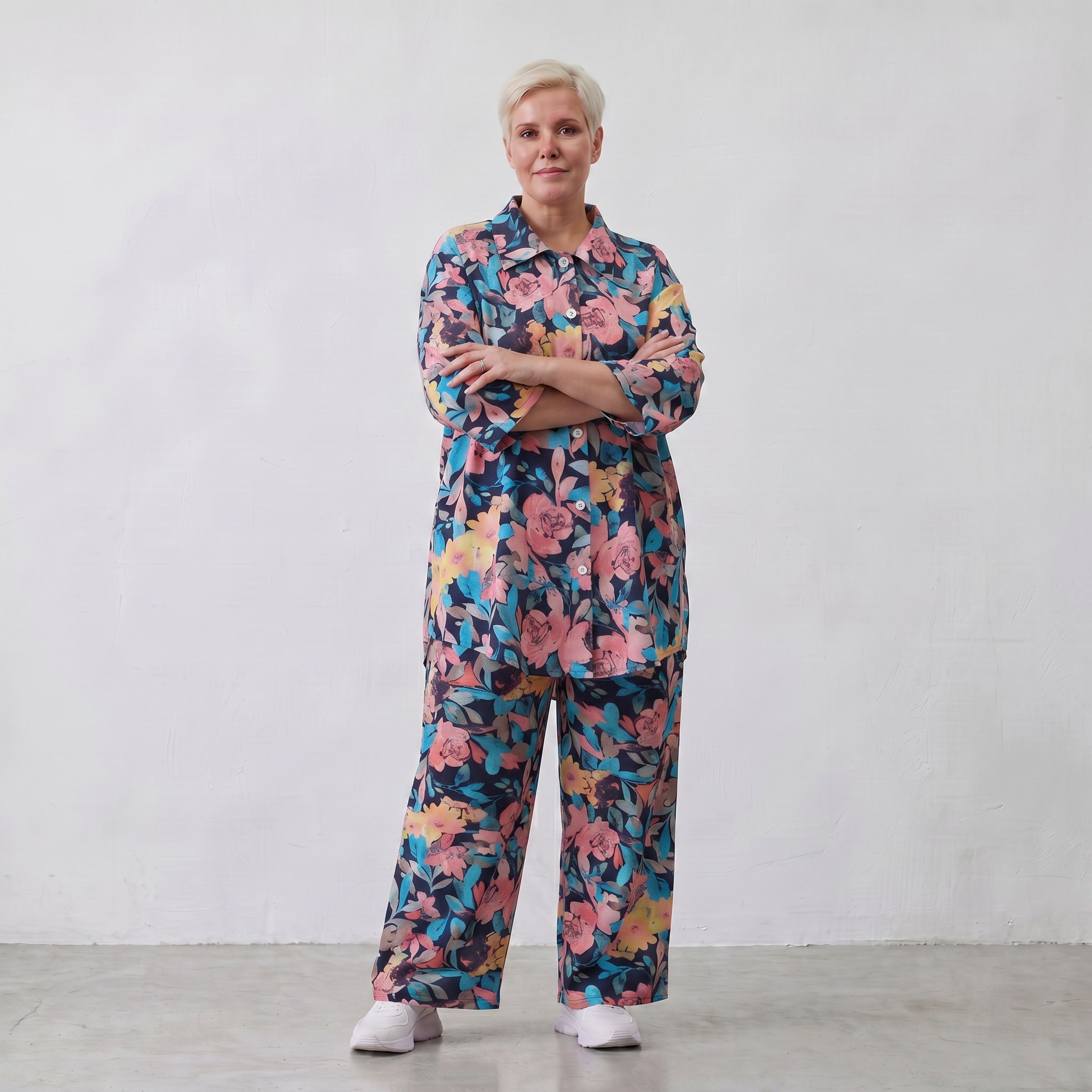 Feminine Bluse in luftiger Leinenoptik mit Hemdkragen und Dreiviertelarm in zartem Rosa