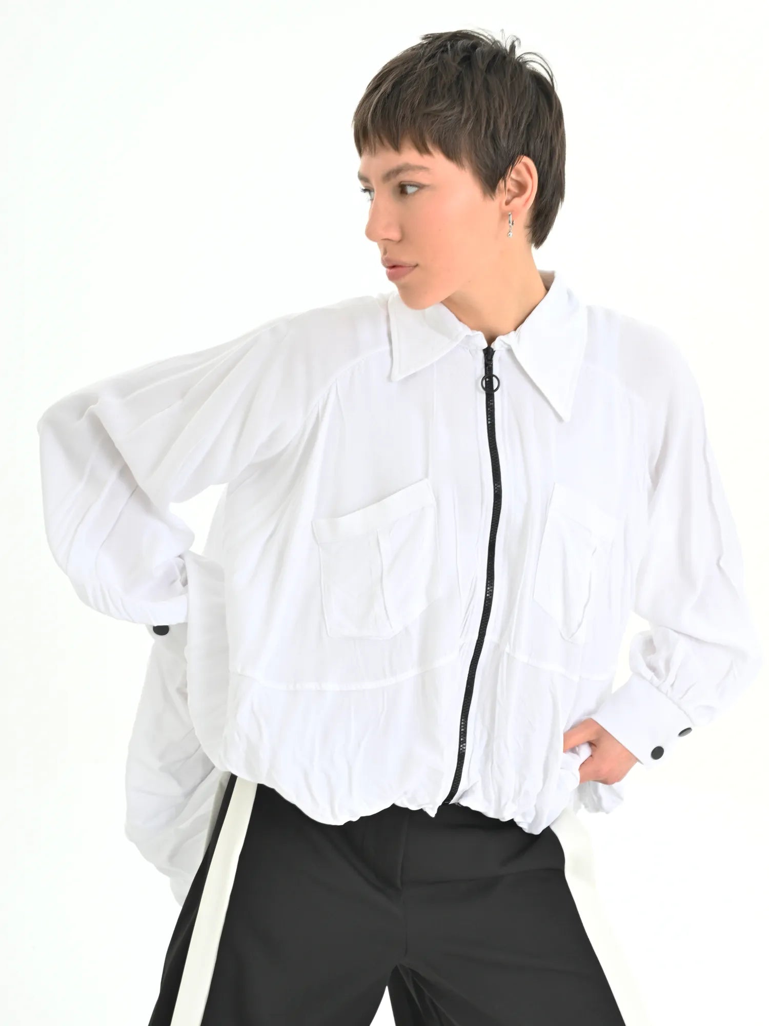  Just Angels Bluse in Vokuhila-Form, aus Viskose, 1041, Weiß, Schick, Modern, Bequem