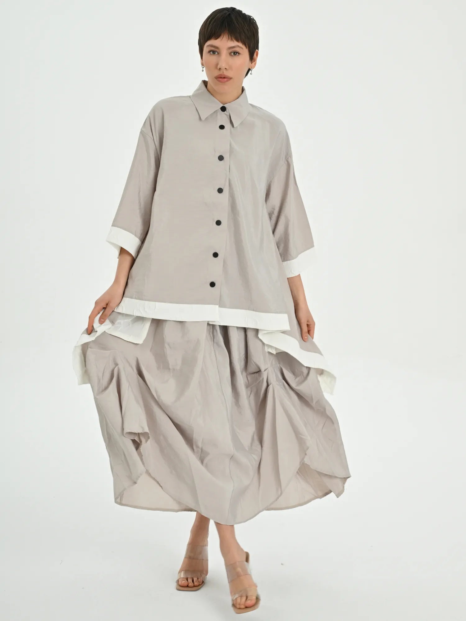 A-Form Bluse von Les Mios aus Baumwolle, 7013, Beige, Schick, Modern, Bequem, Schick
