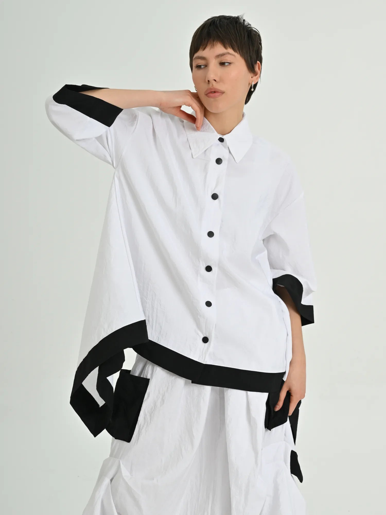  A-Form Bluse von Les Mios aus Baumwolle, 7013, Weiß, Schick, Modern, Bequem, Schick