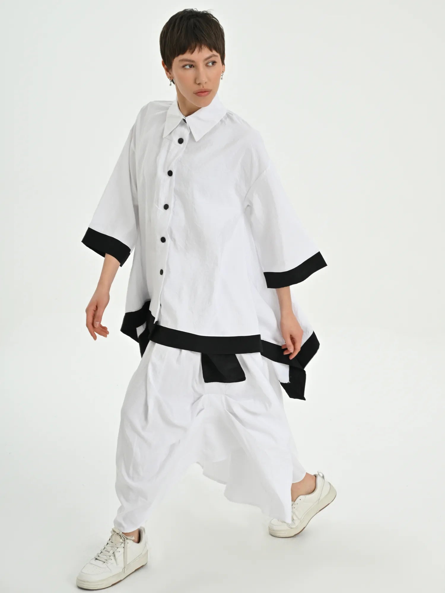  A-Form Bluse von Les Mios aus Baumwolle, 7013, Weiß, Schick, Modern, Bequem, Schick