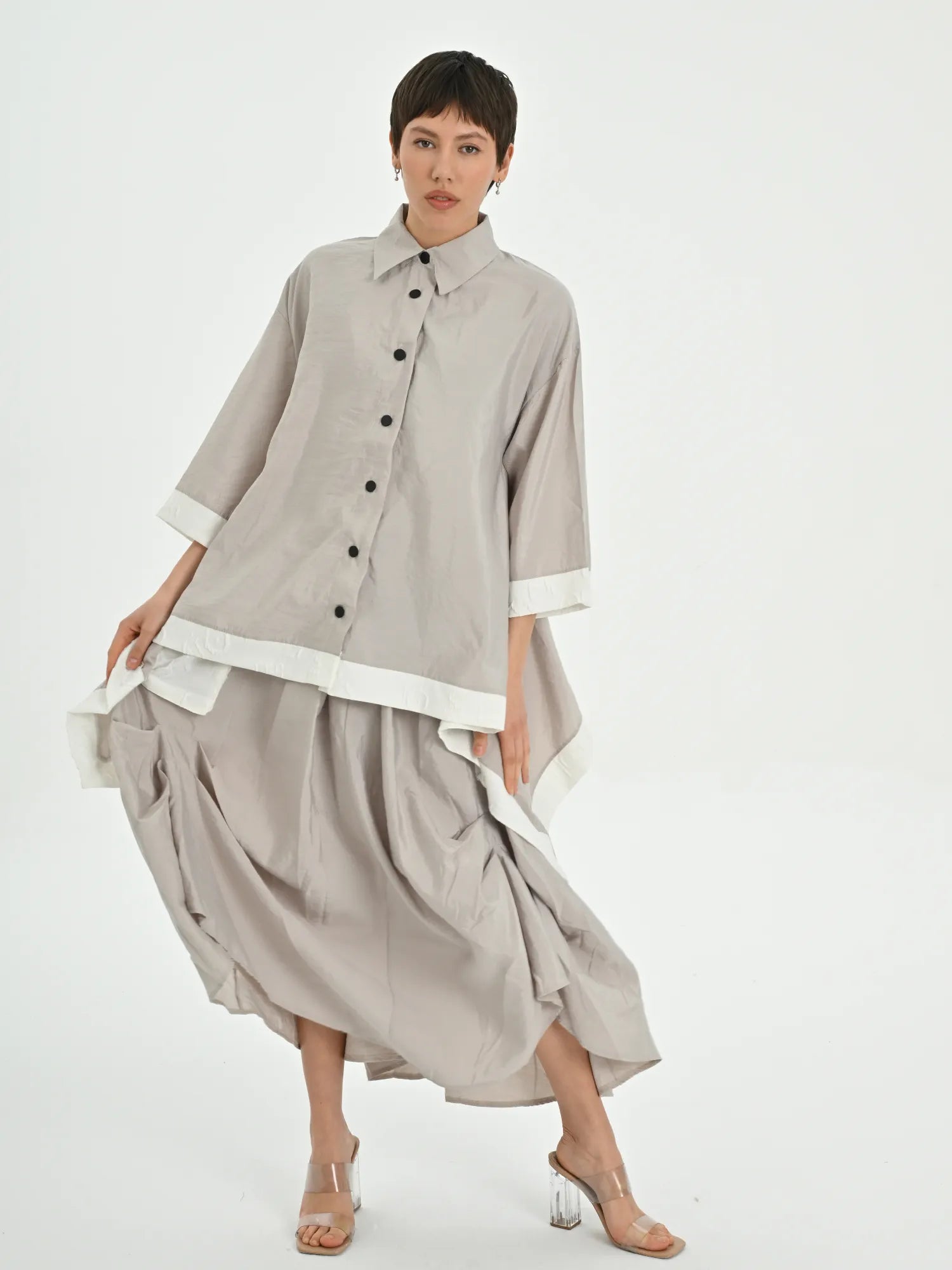  A-Form Bluse von Les Mios aus Baumwolle, 7013, Beige, Schick, Modern, Bequem, Schick