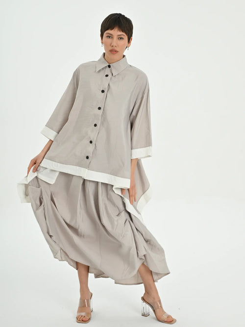  A-Form Bluse von Les Mios aus Baumwolle, 7013, Beige, Schick, Modern, Bequem, Schick