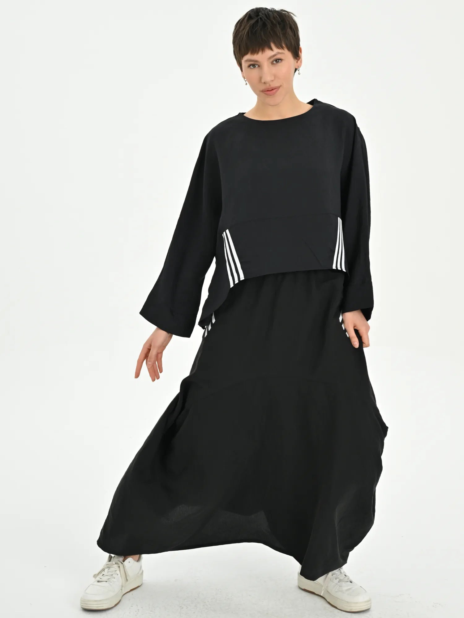  Les Mios Bluse in kastiger Form, aus Baumwolle, 7020, Schwarz, Schick, Modern, Bequem