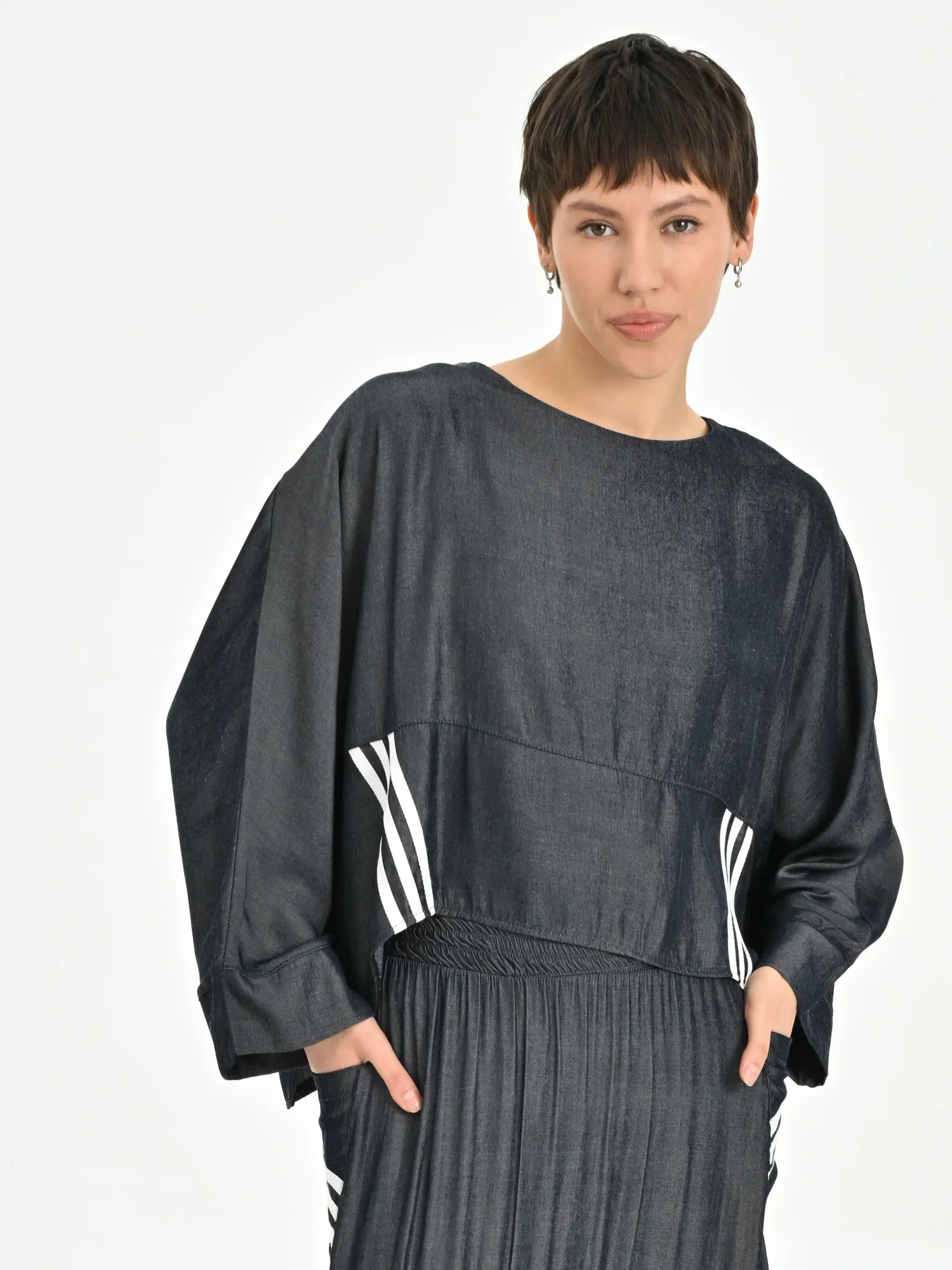  Les Mios Bluse in kastiger Form, aus Baumwolle, 7020, Indigo, Schick, Modern, Bequem