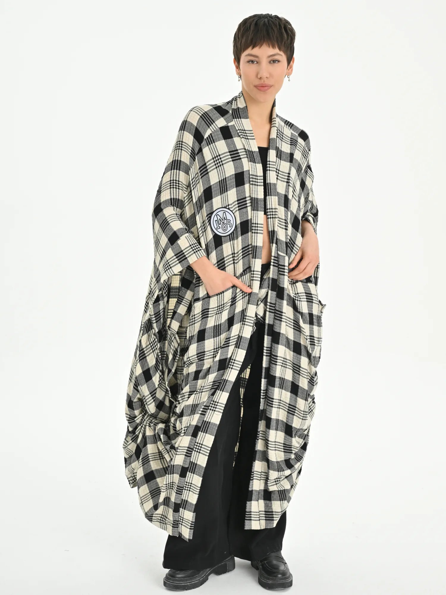  Ballonmantel von Les Mios aus Baumwolle, 7024, Mehrfarbig, Kariert, Schick, Modern, Bequem