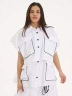  A-Form Bluse von Les Mios aus Baumwolle, 7027, Weiß/Schwarz, Schick, Modern, Bequem