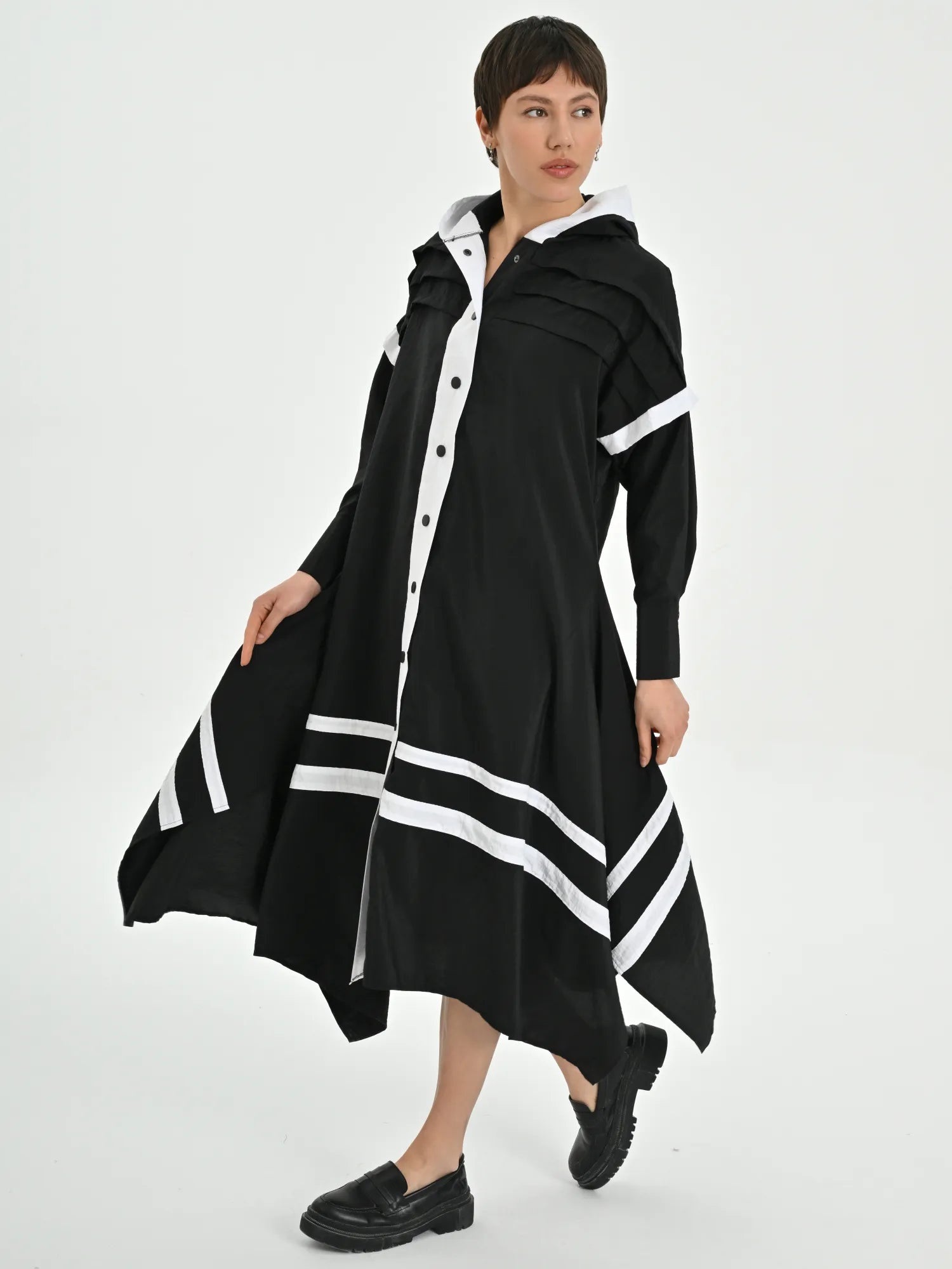  A-Form Kleid von Les Mios aus Baumwolle, 7032, Schwarz, Schick, Modern, Bequem, Schick