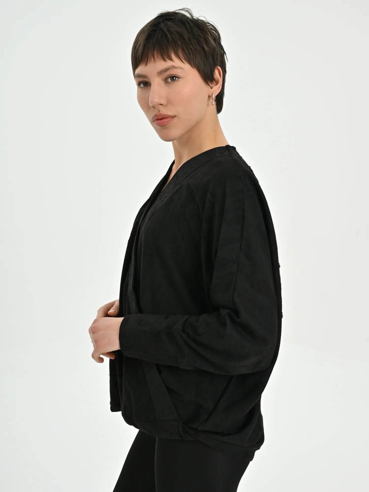  Les Mios Bluse in gerundeter Form, aus Baumwolle, 7039, Schwarz, Schick, Modern, Bequem