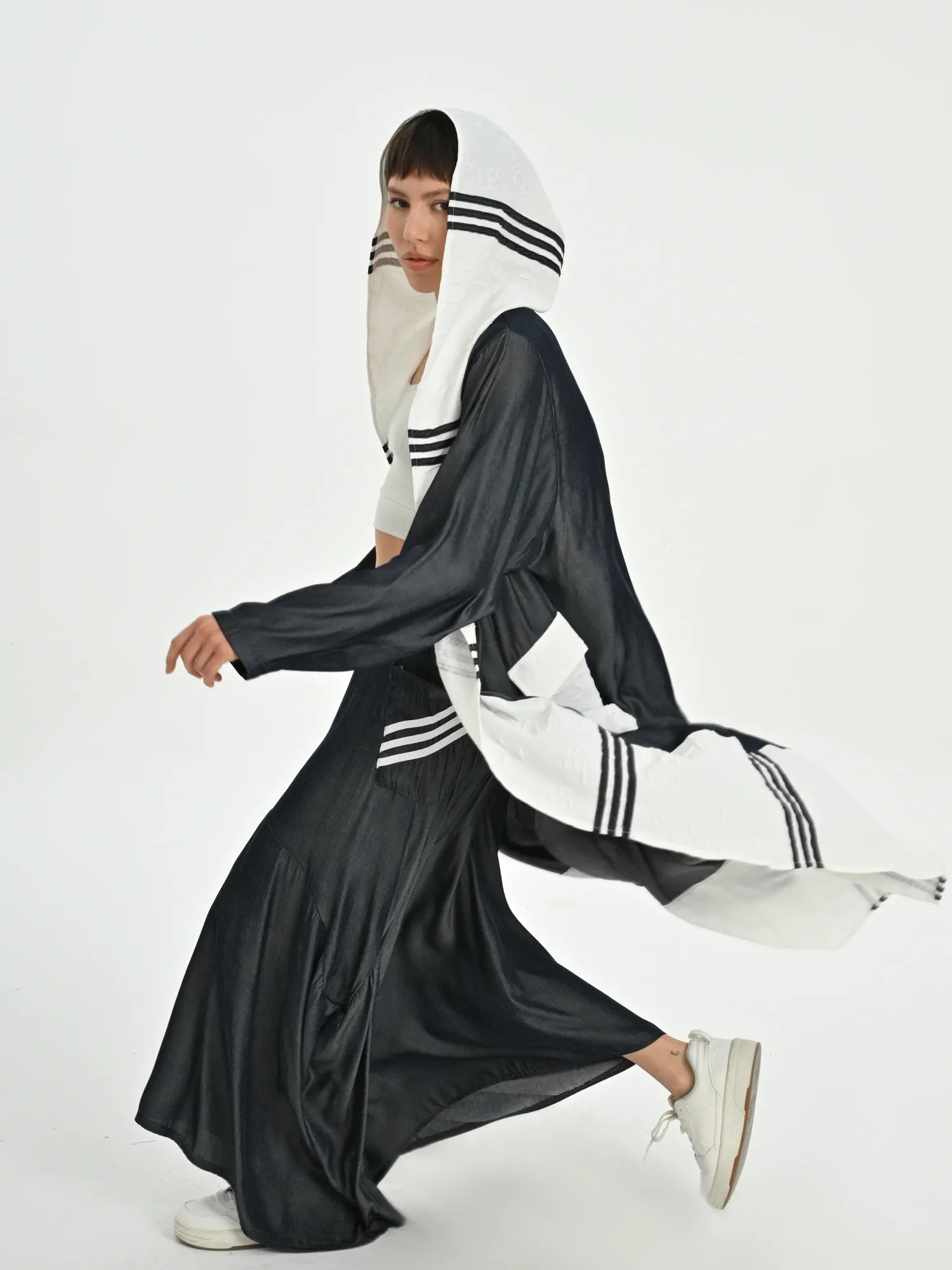  Les Mios Mantel in gerader Form, aus Tencel, 7050, Indigo, Streifen, Schick, Modern