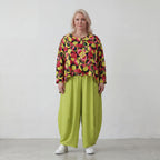 Langarmjacke aus feinem Popeline in kräftigem Gelb und Fuchsia mit rundem Halsausschnitt