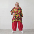 Fließendes Shirt mit 3/4-Arm und Rundhalsausschnitt aus edlem Popeline in Gelb und Fuchsia