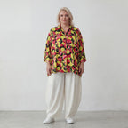 Bluse aus Viskose Popeline in Gelb und Fuchsia mit Hemdkragen und Knopfleiste sommerlich