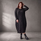 Damen Kleid Lagenlook Baumwolle Schwarz, Ballonschnitt, Langarm, Oversize große Größen – Funky Diva