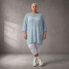 Damen Shirt Lagenlook Baumwolle Hellblau, gerader Schnitt, Kurzarm, Oversize große Größen – Funky Diva