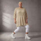 Damen Shirt Lagenlook Baumwolle Beige, gerader Schnitt, Kurzarm, Oversize große Größen – Funky Diva