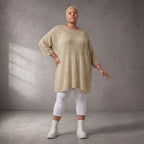 Damen Shirt Lagenlook Baumwolle Beige, gerader Schnitt, Kurzarm, Oversize große Größen – Funky Diva