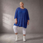 Damen Shirt Lagenlook Baumwolle Blau, gerader Schnitt, Kurzarm, Oversize große Größen – Funky Diva