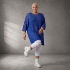 Damen Shirt Lagenlook Baumwolle Blau, gerader Schnitt, Kurzarm, Oversize große Größen – Funky Diva