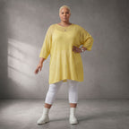Damen Shirt Lagenlook Baumwolle Gelb, gerader Schnitt, Kurzarm, Oversize große Größen – Funky Diva