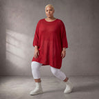 Damen Shirt Lagenlook Baumwolle Rot, gerader Schnitt, Kurzarm, Oversize große Größen – Funky Diva