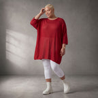 Damen Shirt Lagenlook Baumwolle Rot, gerader Schnitt, Kurzarm, Oversize große Größen – Funky Diva